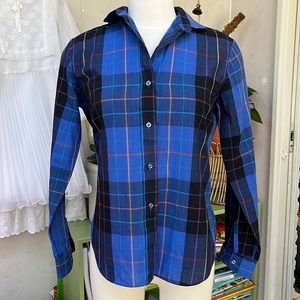 Vintage Jane Brooks colorful blue plaid shirt womens